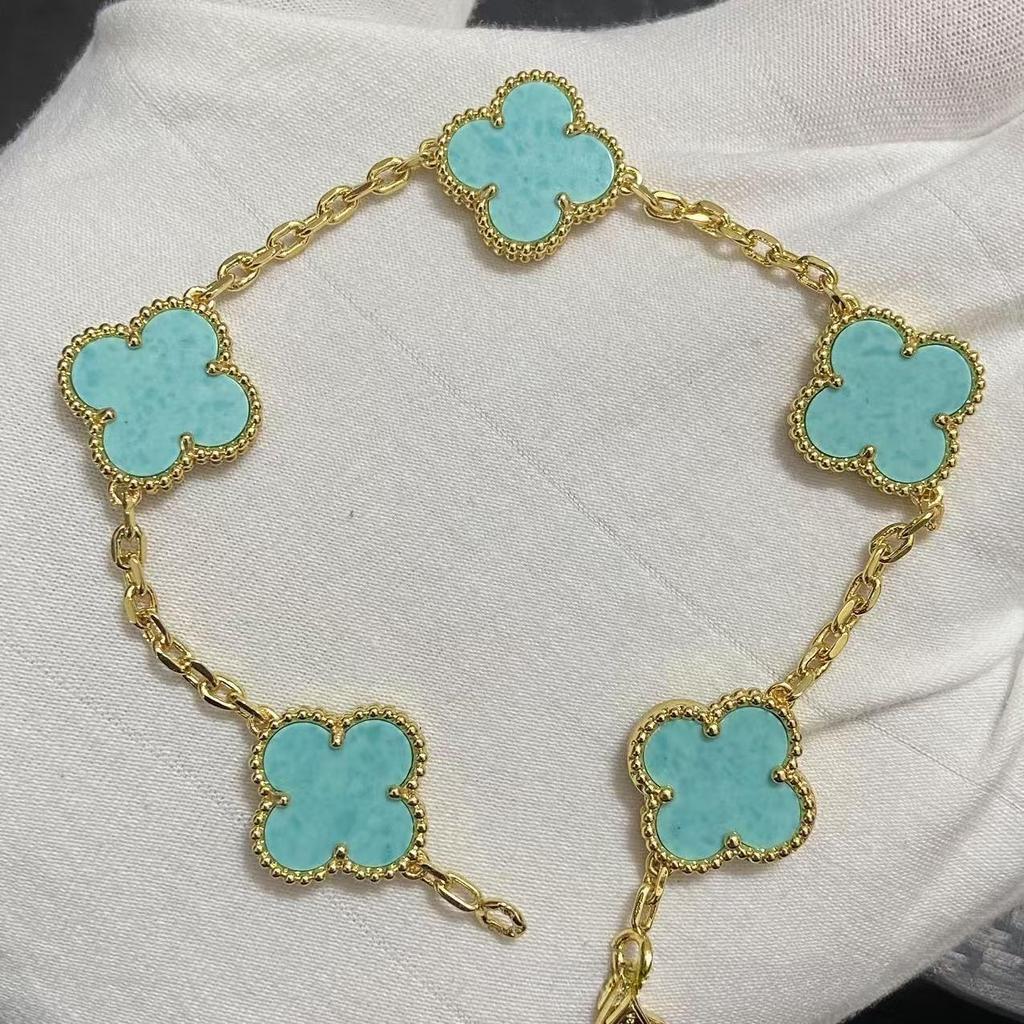 Nuova Versione Bracciale Quadrifoglio Cinque Fiori Agata Rossa Naturale Madreperla Bianca Bracciale da Donna Bracciale Laser
