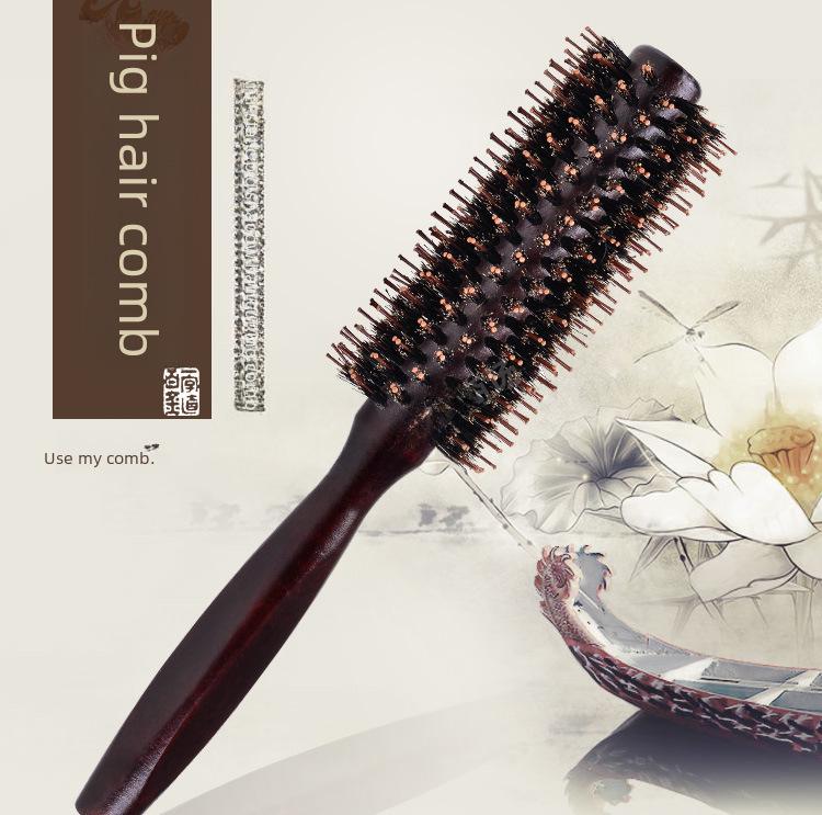 Runde Wildschweinborsten-Bürste zum Stylen von glattem, lockigem und dauergewelltem Haar