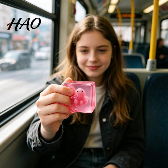 Portable Stress Cube Toy Glow-in-the-Dark Toy, Relief Squeeze Transparent Sensory Clear with Luminous Sea Animal Inside