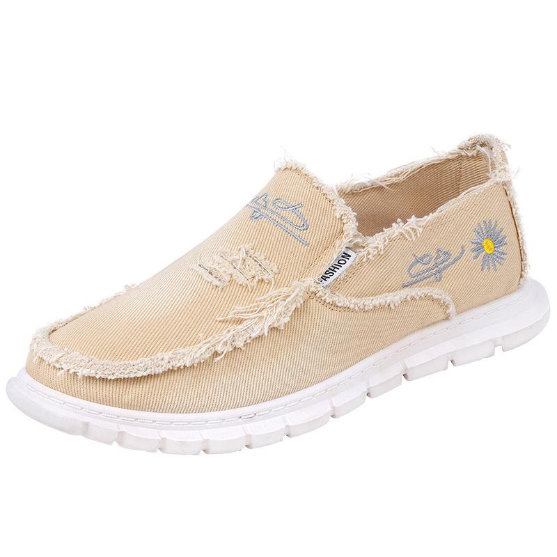 Men's Casual Canvas Shoes Summer Flat Slip On Loafers Lightweight Driving Shoes Breathable Boat Shoes
