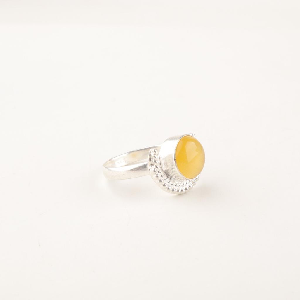 Natural Yellow Cat's Eye Gemstone 925 Sterling Silver Handmade Jewelry Ring Gift RR-48-38