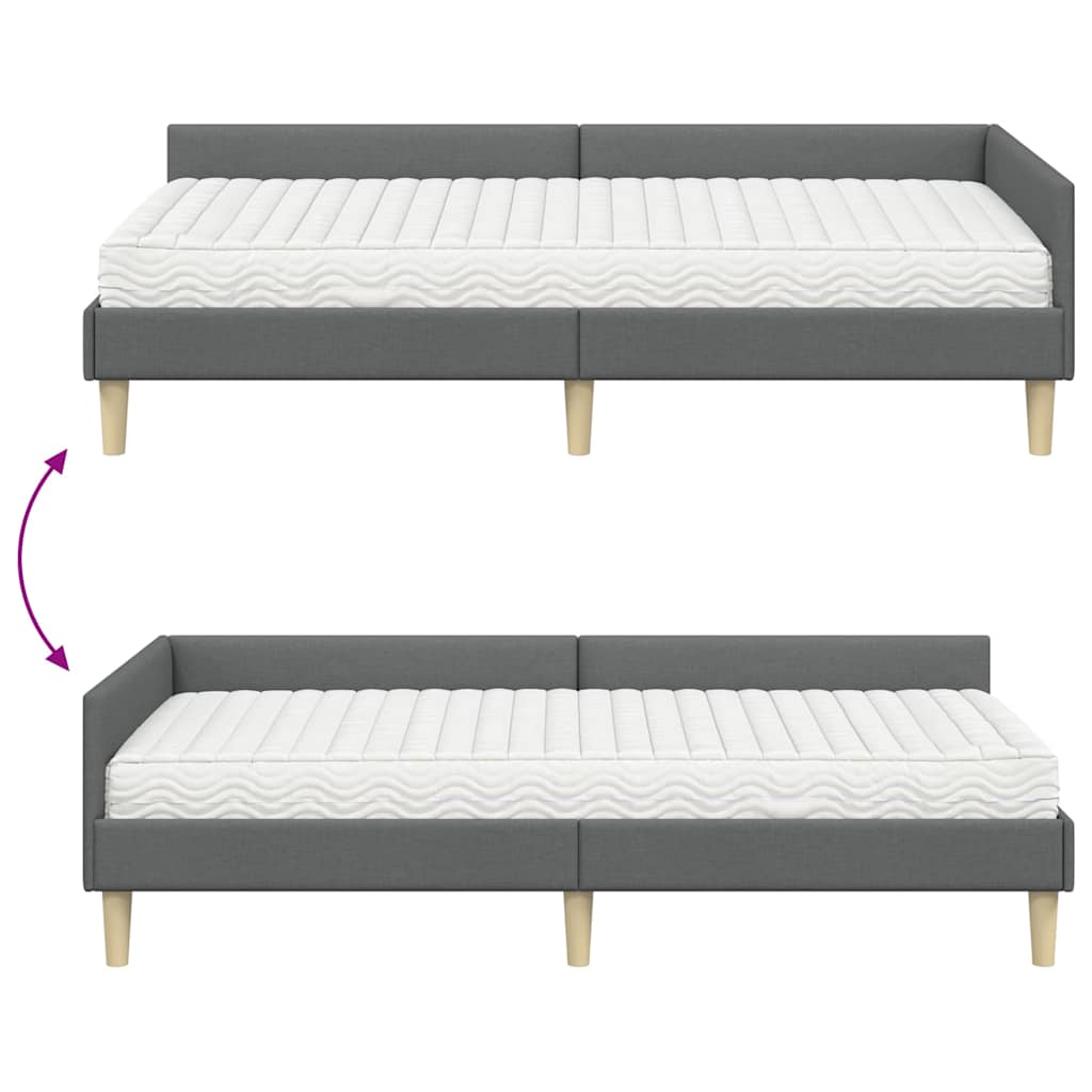 Corner Bed Frame with Mattress 2 pcs Grey Fabric
