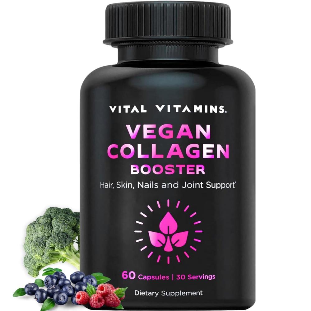 Vital Vitamins Vegan Collagen Booster Capsules, Plant Based Collagen Support for Hair Skin Nails & Joint, 60 Capsules