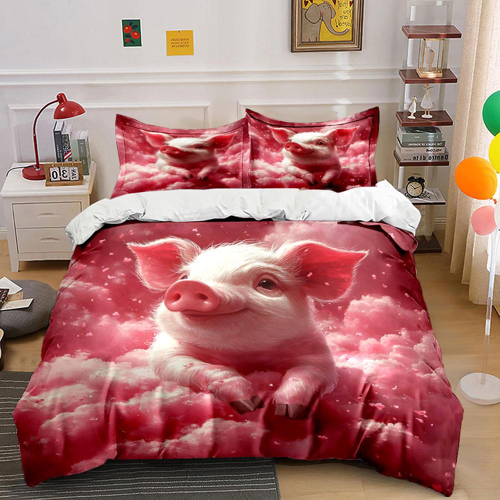 "Pink Piggy Decorative Set" Soft Skin-Friendly Bedding Set Includes 1 Duvet Cover And 2 Pillowcase Gift
