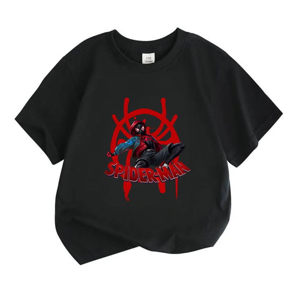 Kids Boys Girls Crew Neck Short Sleeve 100% Cotton T-Shirt, Cool Spider Hero Character Print Casual Loose Soft Tee Top for Daily Wear Outdoors Activit