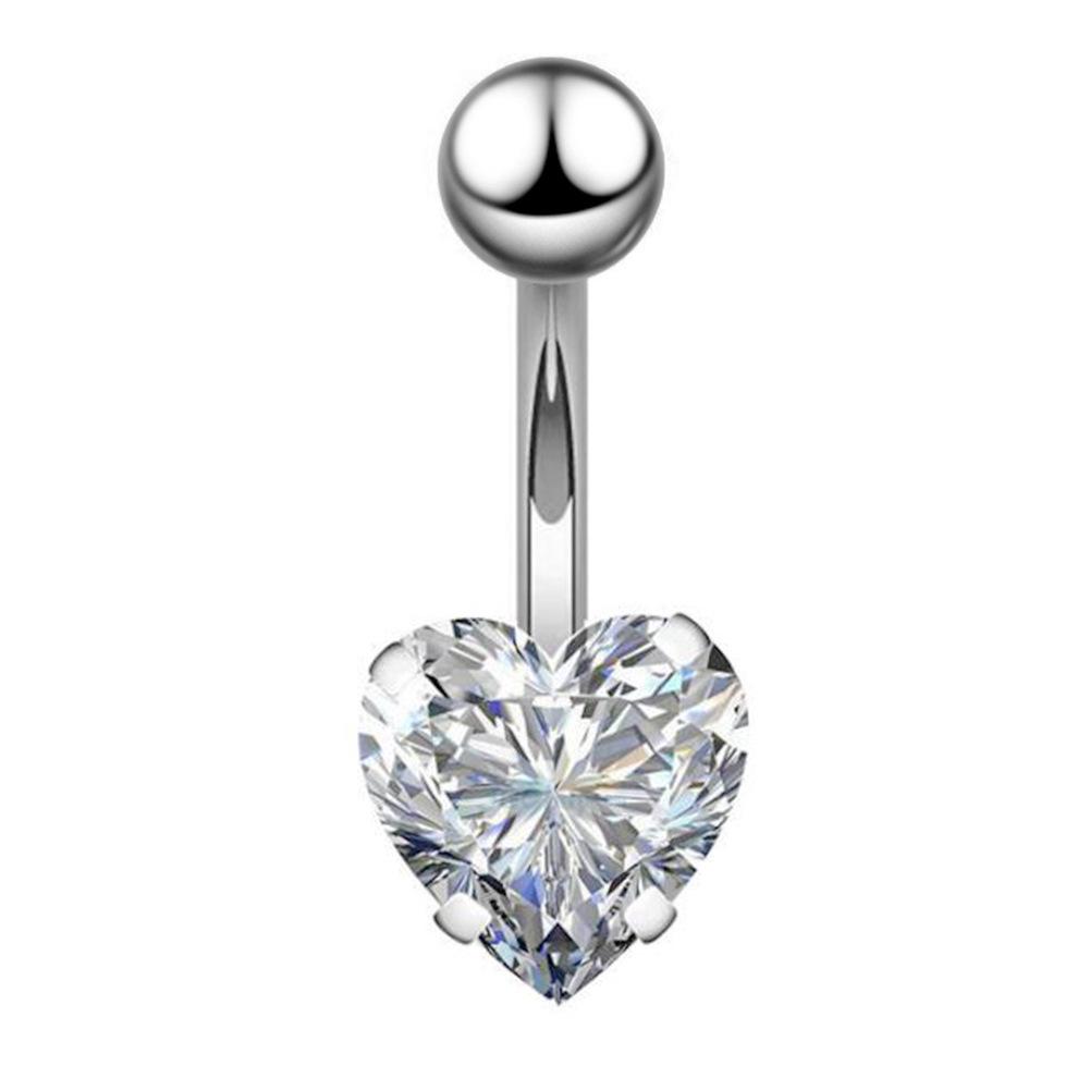 Peach Heart & Star Zircon Stainless Steel Belly Button Ring