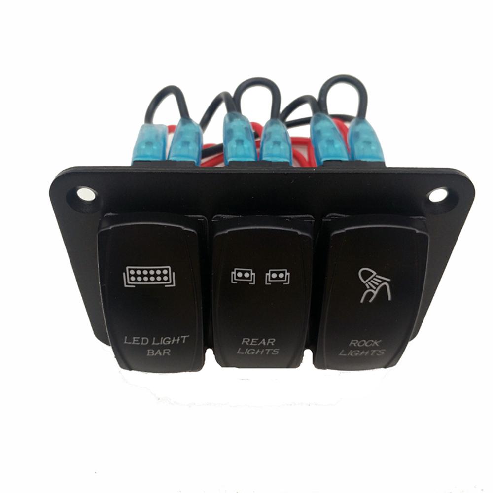 New 12V/24V 3 Gang Toggle Rocker Switch Panel Blue LED Light for Car Marine Boat