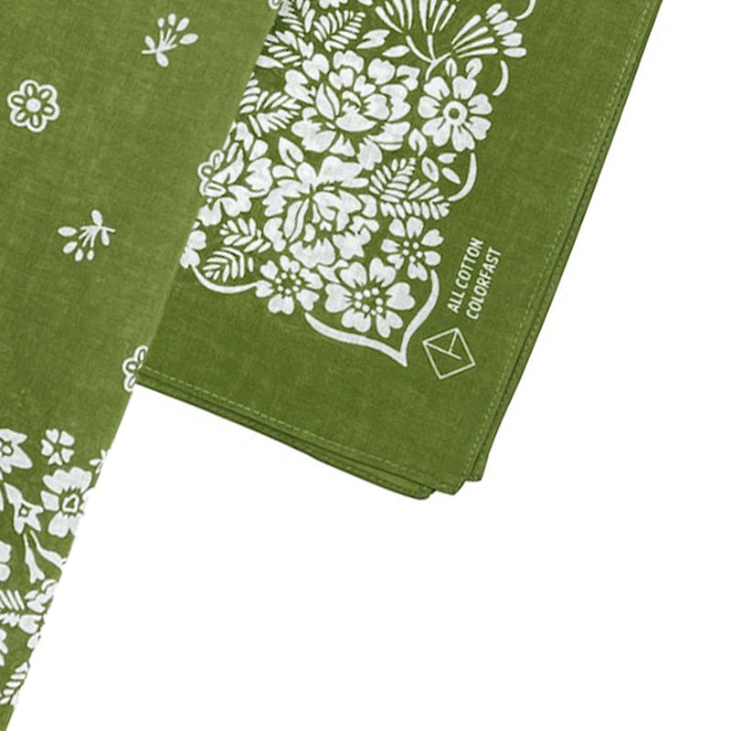 Trifong Bandana Green 100% Cotton Floral Pattern Adult Bandana Handkerchief Unisex Men's Large 55cm X 55cm (green)