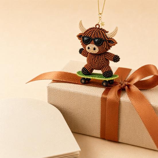DIY Highland Cow Beading Kit Cute 3d Cow Bead Craft Pendant with Colorful Beads
