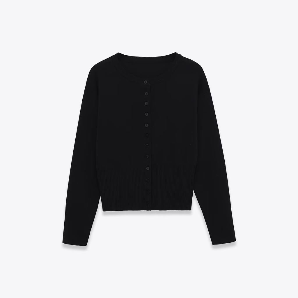 European and American style, new women's clothing, fashionable, versatile, cross-border long-sleeved buckle flat needle knitted sweater