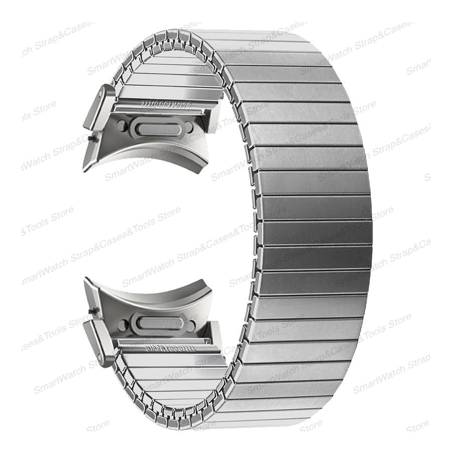 Edelstahl Elastisches Armband für Samsung Galaxy Watch 6 5 4 Quick Fit Kein Spalt Adapter Uhrenarmband für Galaxy Watch 40 44 43 47mm Watch6 Classic 43 47&L-about 161mm gray