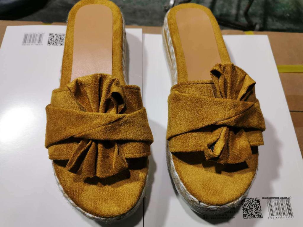 2025 Summer Women's Bow Beach Wedge Sandals - European/American Style, Thick Sole, Hemp Rope, Large Size