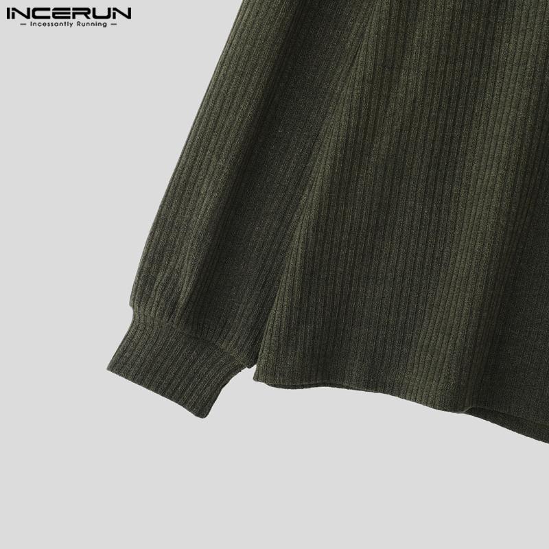INCERUN Autumn Men Round Neck Long Sleeve Texture Rib Casual Pullover Tops