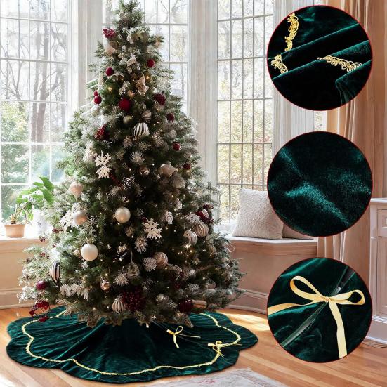 Sukně pod vánoční stromek Sametová chlupatá mušlová sukně pod stromek se zlatou krajkovou lemovkou pro rustikální vánoční svátky Domácí vnitřní party dekorace