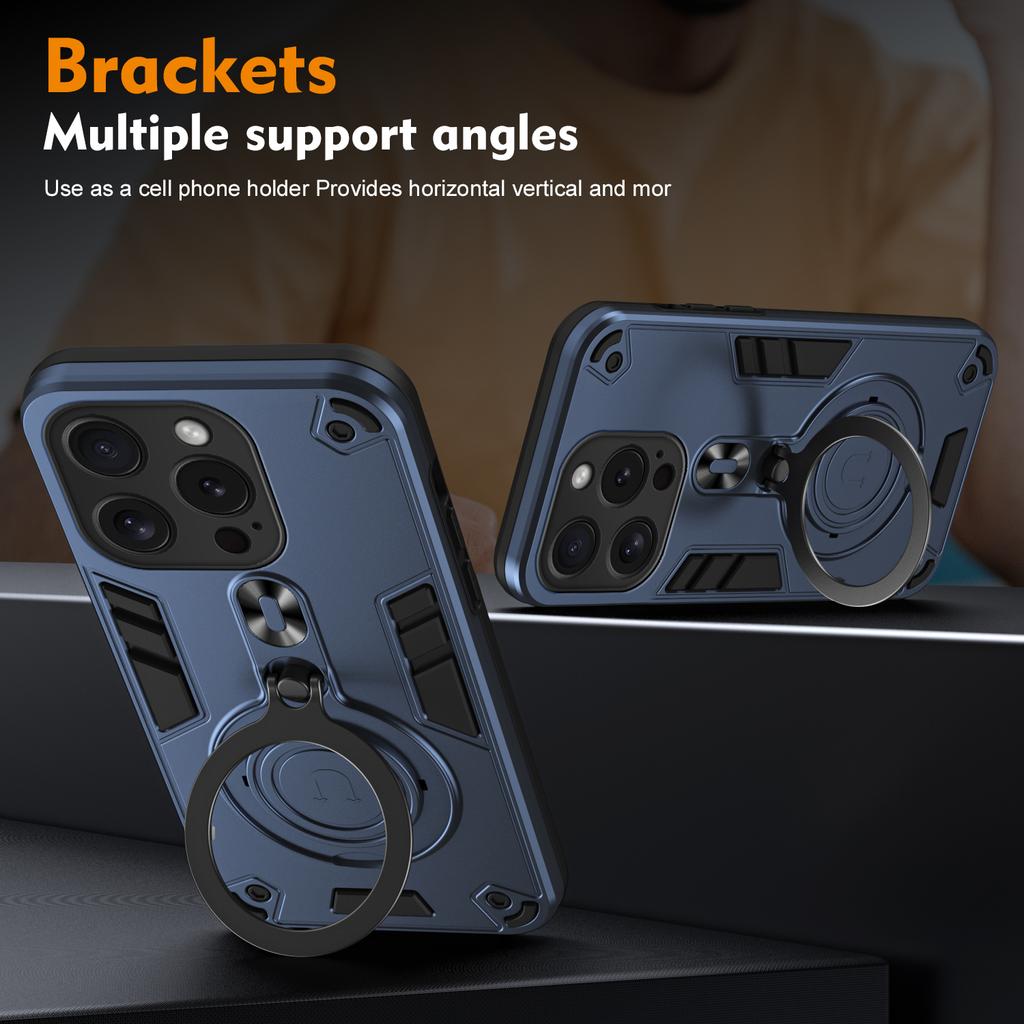 For iPhone 15 Pro Case Rotatable Kickstand PC+TPU Drop Protection Phone Cover