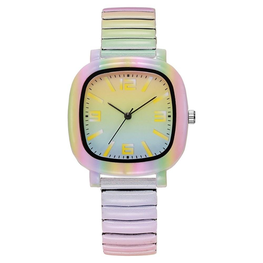 Elastic Quartz Bracelet Watch Stainless Steel Stretch Strap Watch Square Wristwatch Women