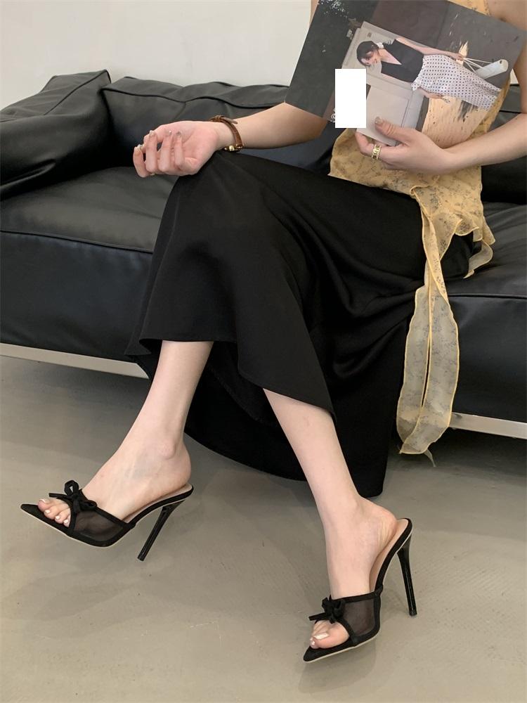 Fashion Eilyken New Fashion Breathable Mesh Pointed Toe Women Slippers Elegant Thin High Heels Banquet Sandals Summer Shoes