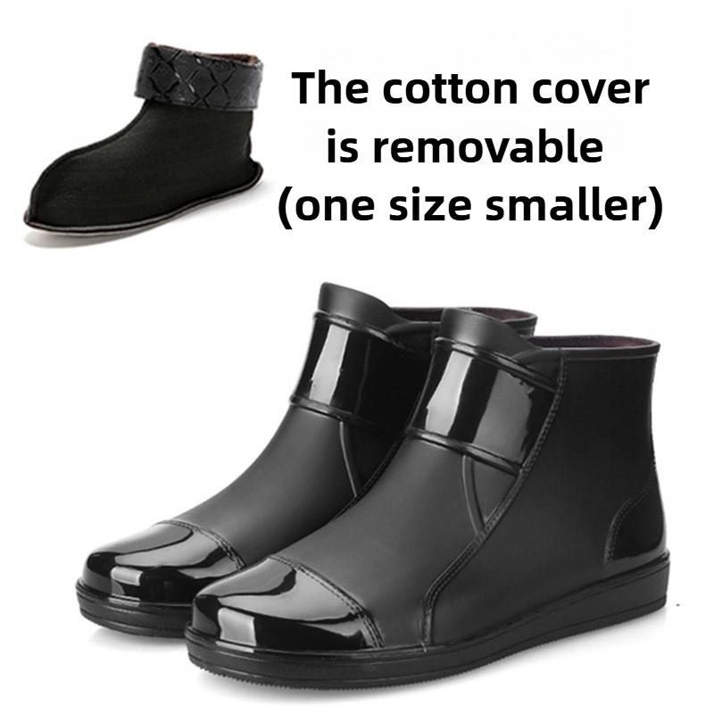 Winter Large-sized Low Top Outdoor Plush Rain Shoes Waterproof and Anti Slip Short Rain Boots Wear Resistant Men's Water Shoes