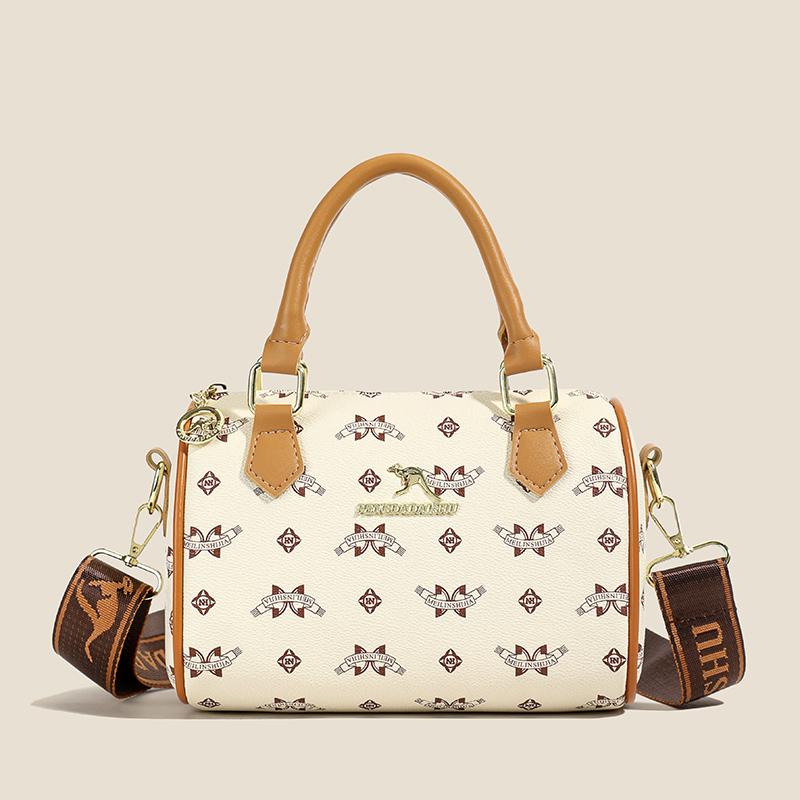 Vintage Stylish Boston Shoulder Bag Retro Pattern PU Spacious Design Ideal for Women Commuting Shopping Daily Use Crossbody Bag