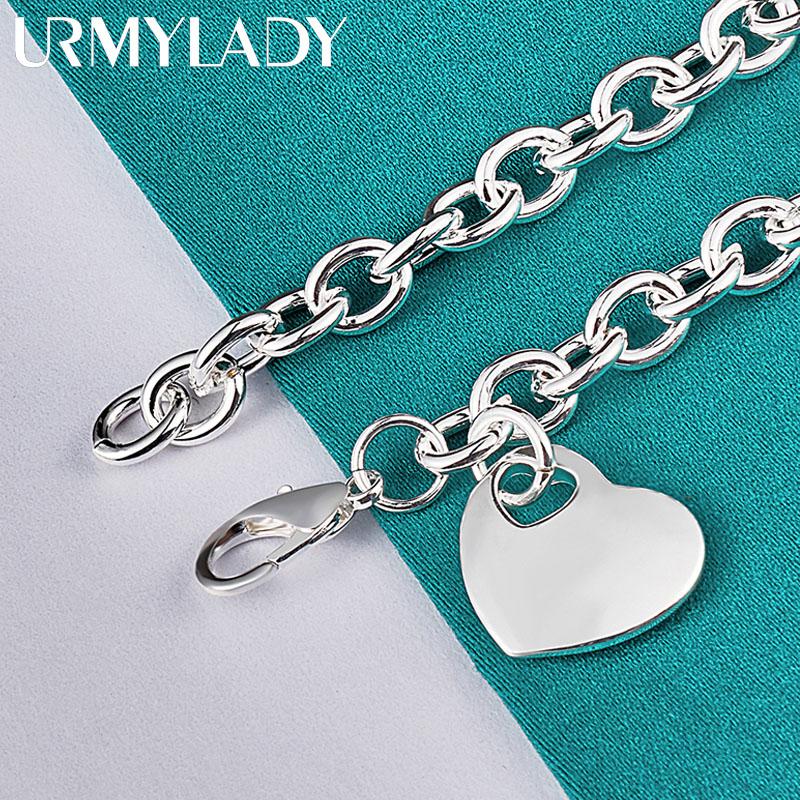 925 Sterling Silver Heart Pendant Bracelet For Women Wedding Engagement Fashion Party Jewelry