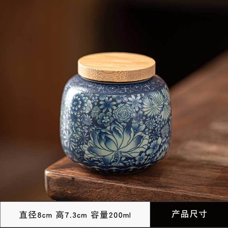 Creative Hand-painted Flower Ceramic Tea Jar with Bamboo Lid Sealed Storage Jar Portable Travel Tea Canister Home Decoration