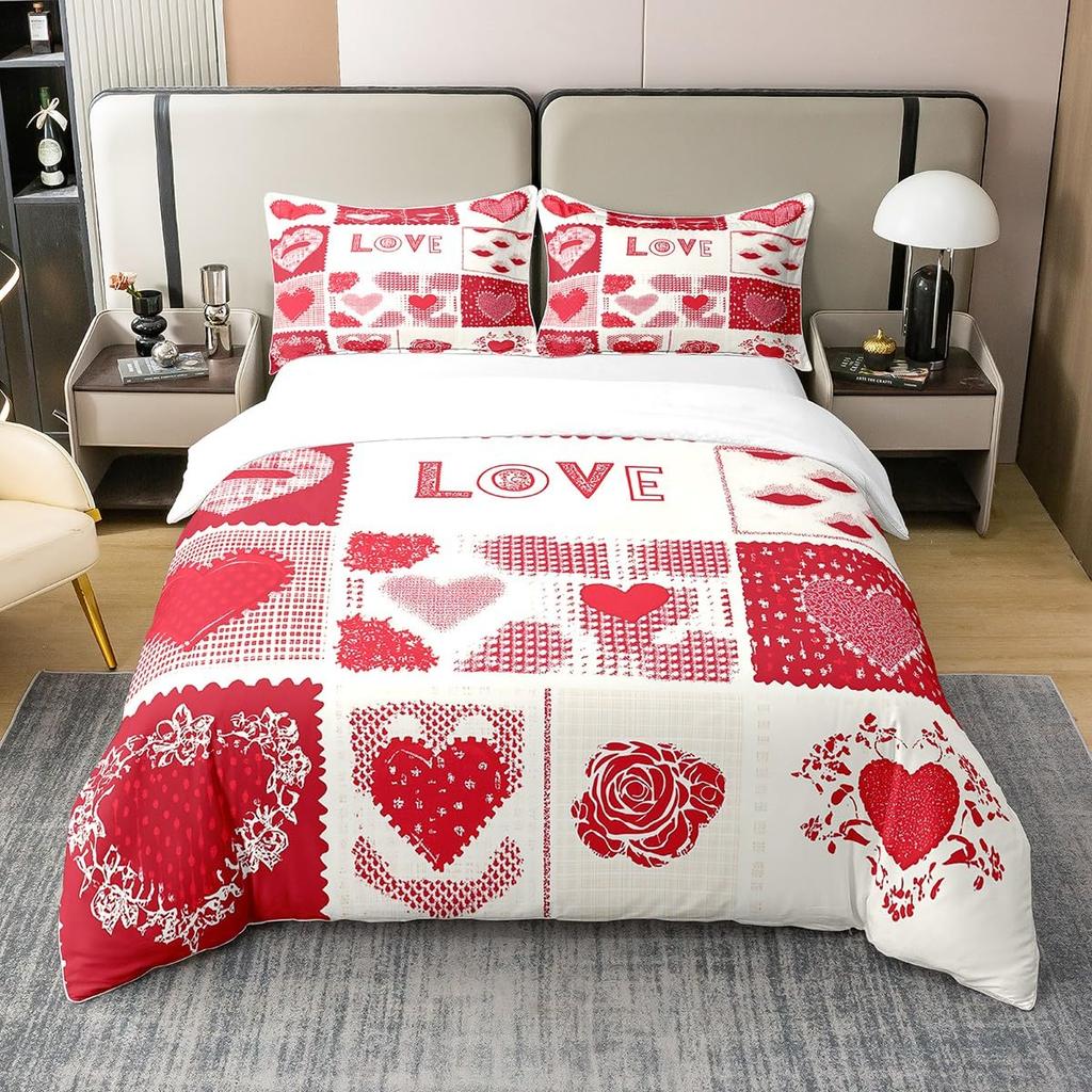 Heart Bedding Love Theme Comforter Cover Set Quilt Cover With 2 Pillowcases For Kids Teens Adults Women Men Queen King Size Twin