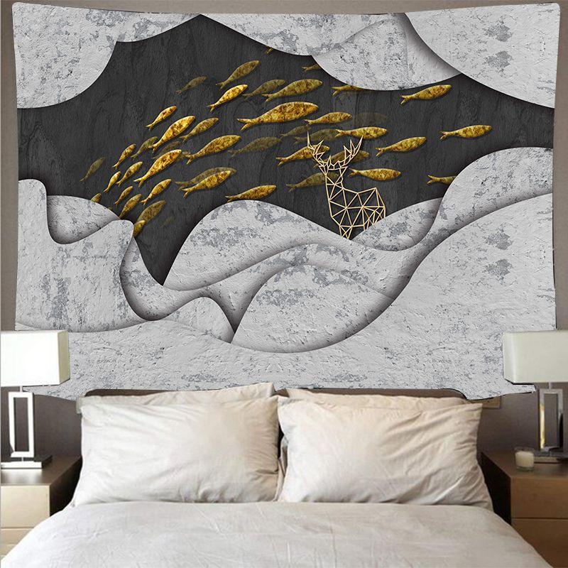 Chinese Style Hanging Cloth Scenery Background Art Painting Decor Lotus Goldfish Wall Carpet Home Decoration Gilding Tapestry