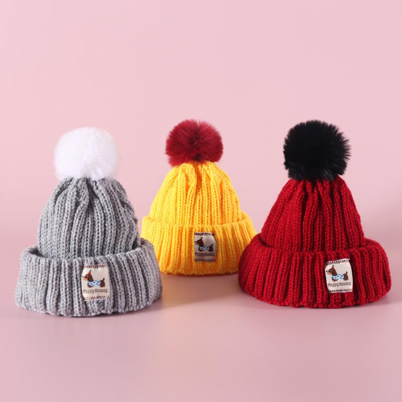 Winter Knitted Pet Dog Hat Ear Exposed Windproof Cat Headband Fashion Fur Ball Headgear for Autumn And Winter Pet Dress Up