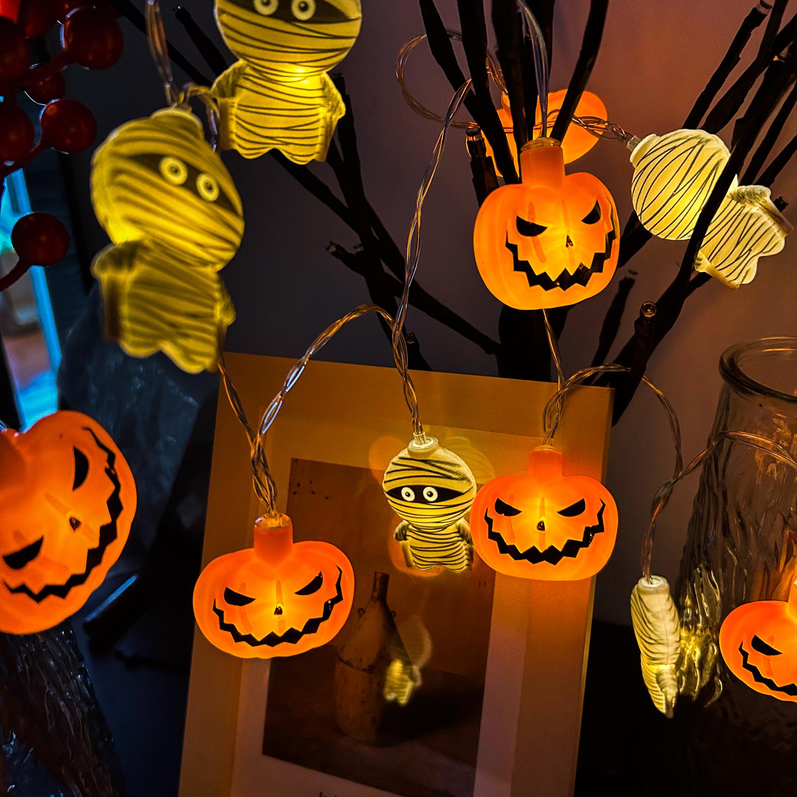 

1 шт. 10/20 светодиодных гирлянд в форме тыквы и мумии на Хэллоуин, питание от батареек, страшная атмосфера, подвесная лампа для дома и улицы, декор 1.5M10LED теплый белый