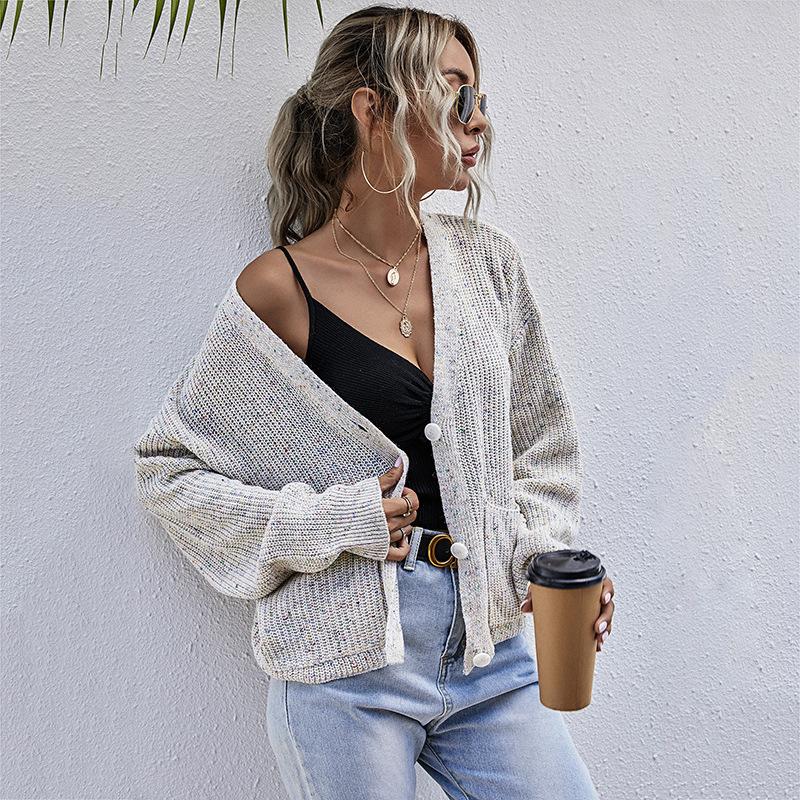Autumn and winter European and American design sweater casual V-neck lazy wind knitted cardigan jacket women