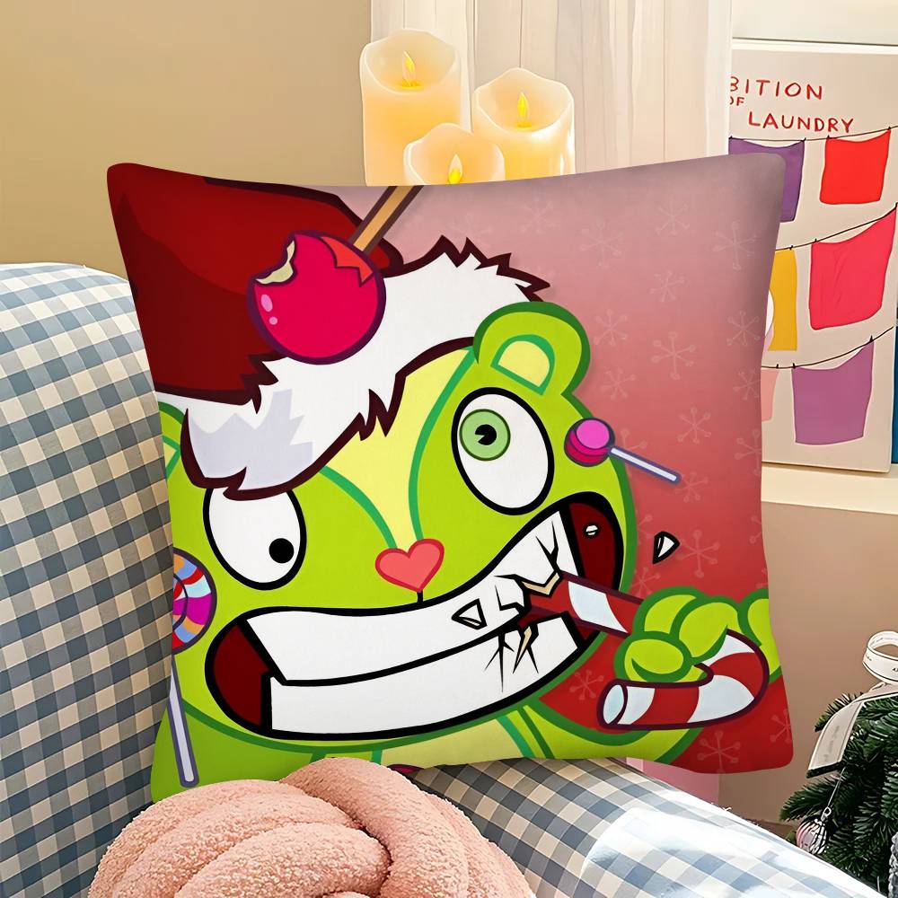 Hot Anime Happy Tree Friends Pillow Case Fashion Square Pillowcase Bedroom Sofa Room Ins Decoration Leisure Cushion Cover