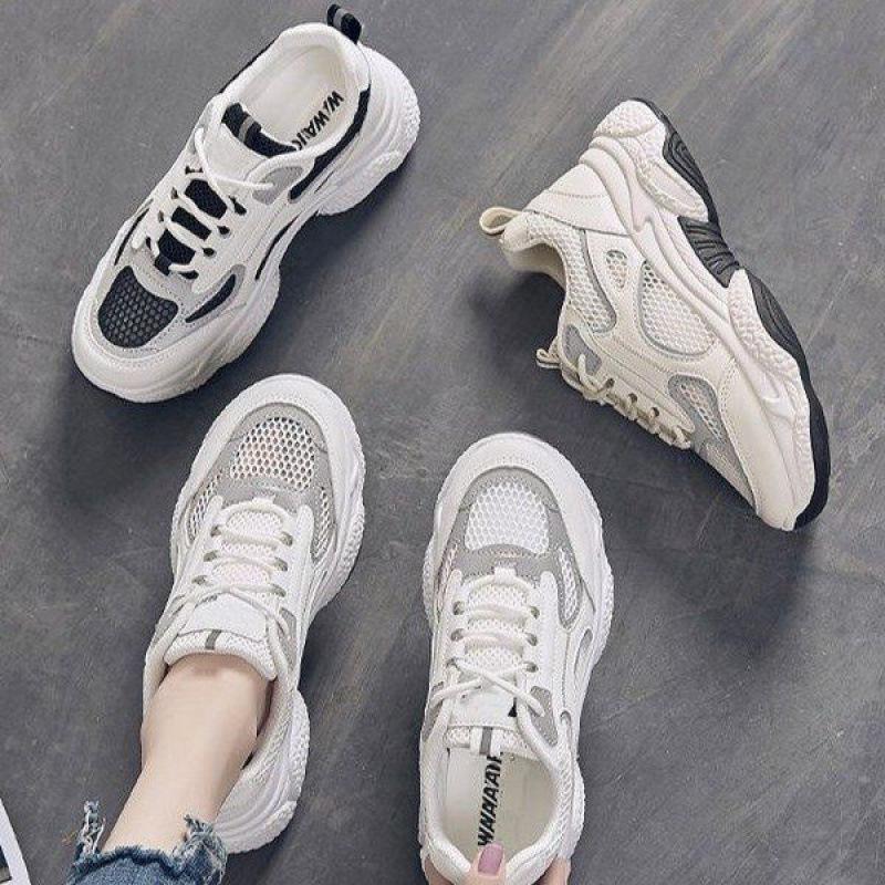 Trendy Summer New Mesh Breathable Sneaker Casual All-Match White Shoes for Women