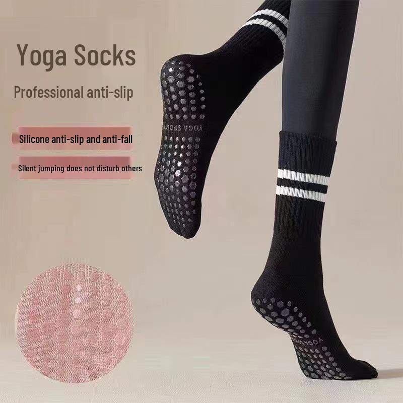 Women's Non-Slip Yoga & Pilates Mid-Calf Socks with Stripes