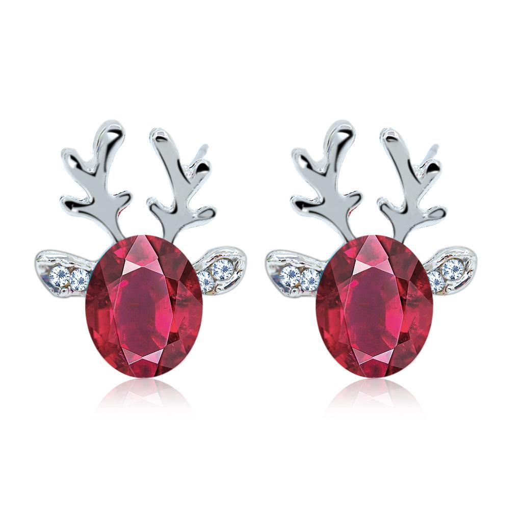 Christmas Gift Stud Earrings Cartoon Animal Deer Small Antler Earing For Girls Zircon Crystal Stone Ear Jewelry Women