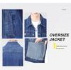Męska Modna Wysokiej Jakości Luźna Niebieska Kurtka Jeansowa z Klapami - Duży Rozmiar Codzienna Fashion Top