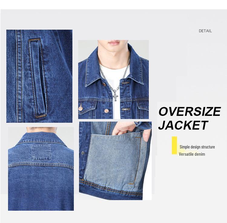 Męska Modna Wysokiej Jakości Luźna Niebieska Kurtka Jeansowa z Klapami - Duży Rozmiar Codzienna Fashion Top