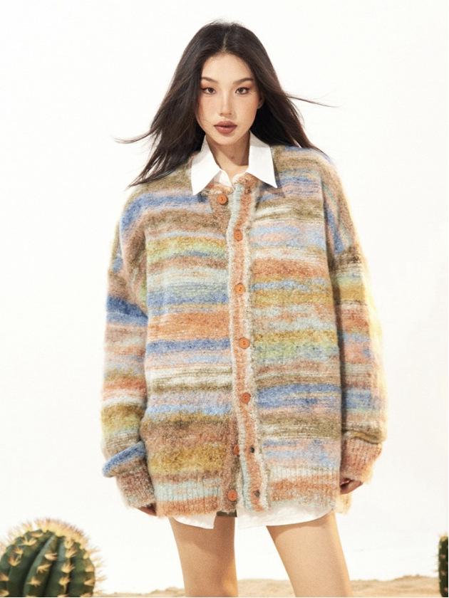 Men's Retro Gradient Color Block Cardigan - Trendy Autumn/Winter Knitwear