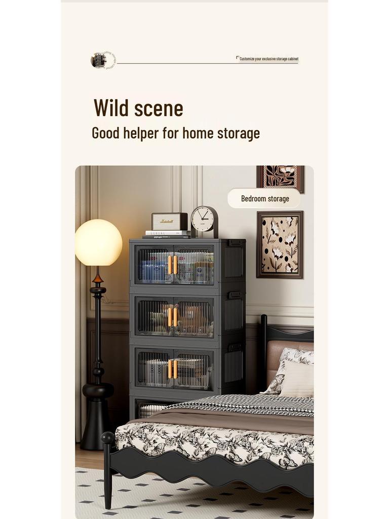 Foldable Plastic Storage Box with Wheels - Multi-layer Organizer Cabinet for Bedroom and Bedside
