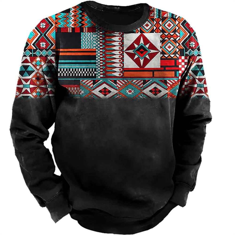 Vintage pánská mikina Kovbojské tričko s grafickým vzorem Etnický styl Potisk Svetr Oversized Muži Oblečení Neformální Top