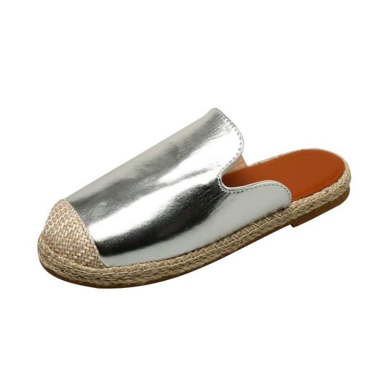 2024 Hard Bottom Slippers For Women Women'S Summer Fashion Baotou Leather Cloth Slippers Outdoor Womens Slides Slippers Zapatos