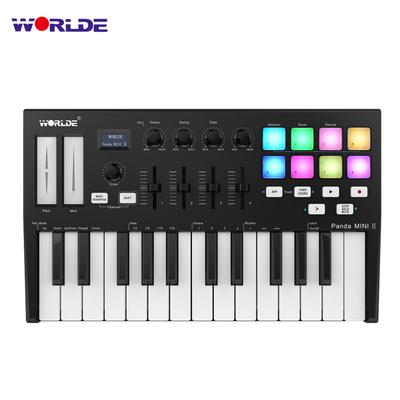 WORLDE Panda MINI II בקר מקלדת USB MIDI נייד 25 מפתחות עם 8 רפידות טריגר עם תאורה אחורית RGB 4