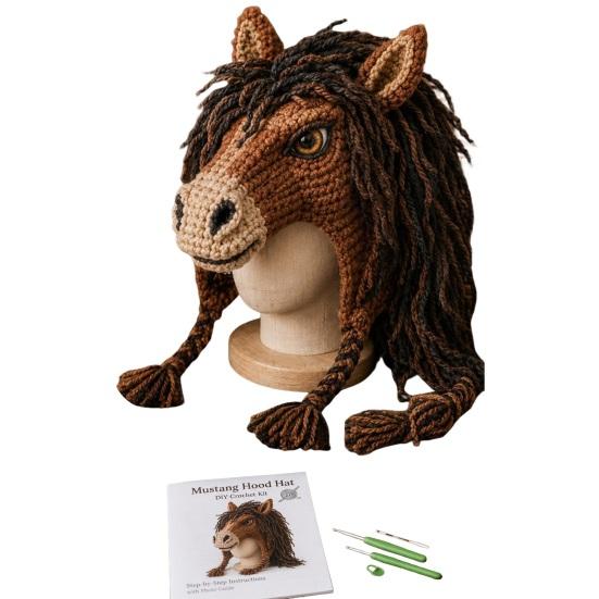 Beginner Friendly Crochet Tools Animal Hood Hat Kit, DIY Earflap Project for Weekend Cute Craft Kit Beginners, Handmade Winter Headwear Learn