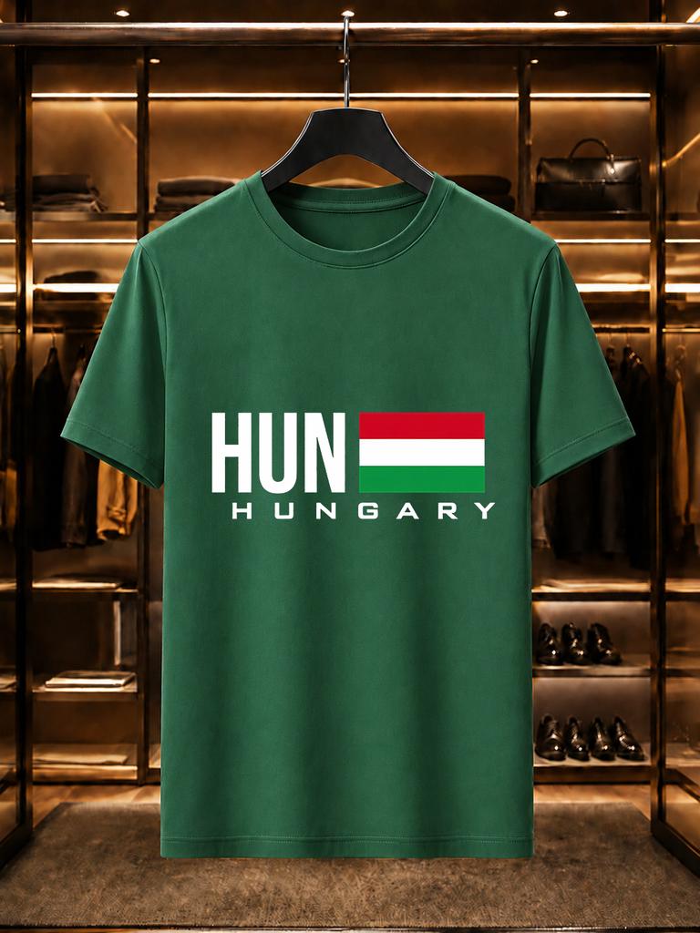 2026 New Arrival 100 Cotton Tshirt Hungary Hun National Flag Letter Print Crew Neck Casual Short Sleeve