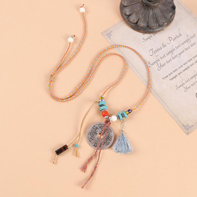 Mountain Ghost Spends Money Necklace Weaving Tibetan Hand-rubbed Cotton Rope Fringed Men's and Women's Long Accessories