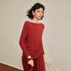 Waiwaiaiem Yy_Autumn Red Boat Neck Top