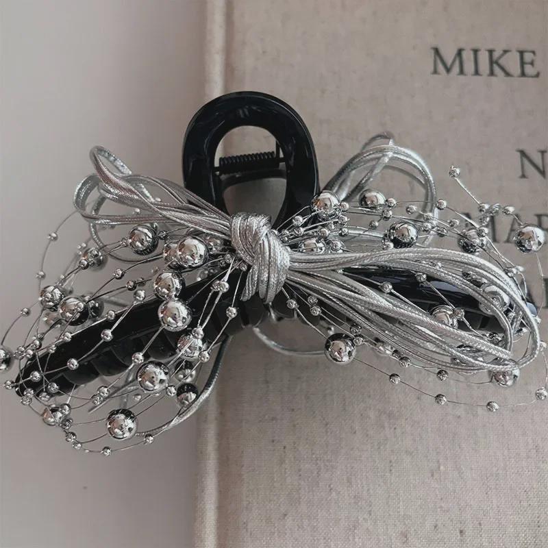 High-end Silver Ball Chain Bow Hair Clip Set