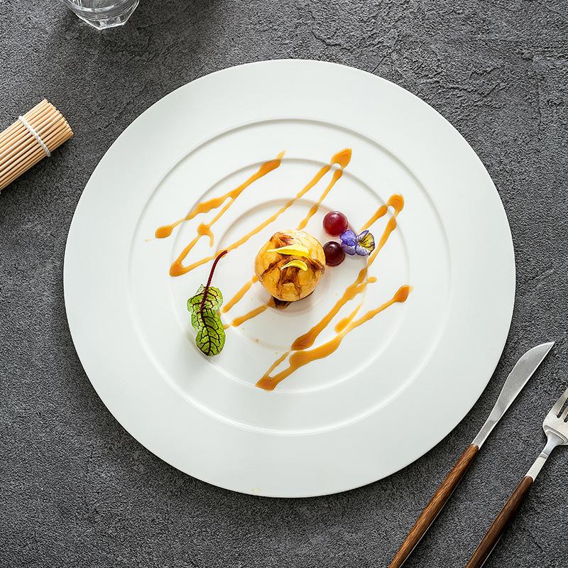 European White Porcelain Round Plate Hotel Steak Plate Western Dining Plate Simple Restaurant Dessert Cake Dishe Kitchen Utensil