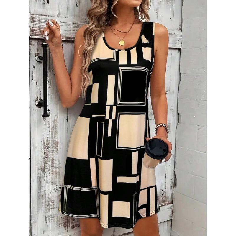 

Geometric Pattern Sleeveless Dress For Women‘s Summer Clothes S