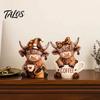 Highland Cow Coffee Decor 2Pcs Figurine, Cute Resin Animal Statue for Home Desk Collectible Decor, Cafe Style Tabletop Ornament, Creative Gift Lovers