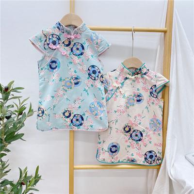 Çocuklar Elbise Çiçek Baskı Çekici Retro Çocuk Kız Cheongsam Kostüm Festivali için
